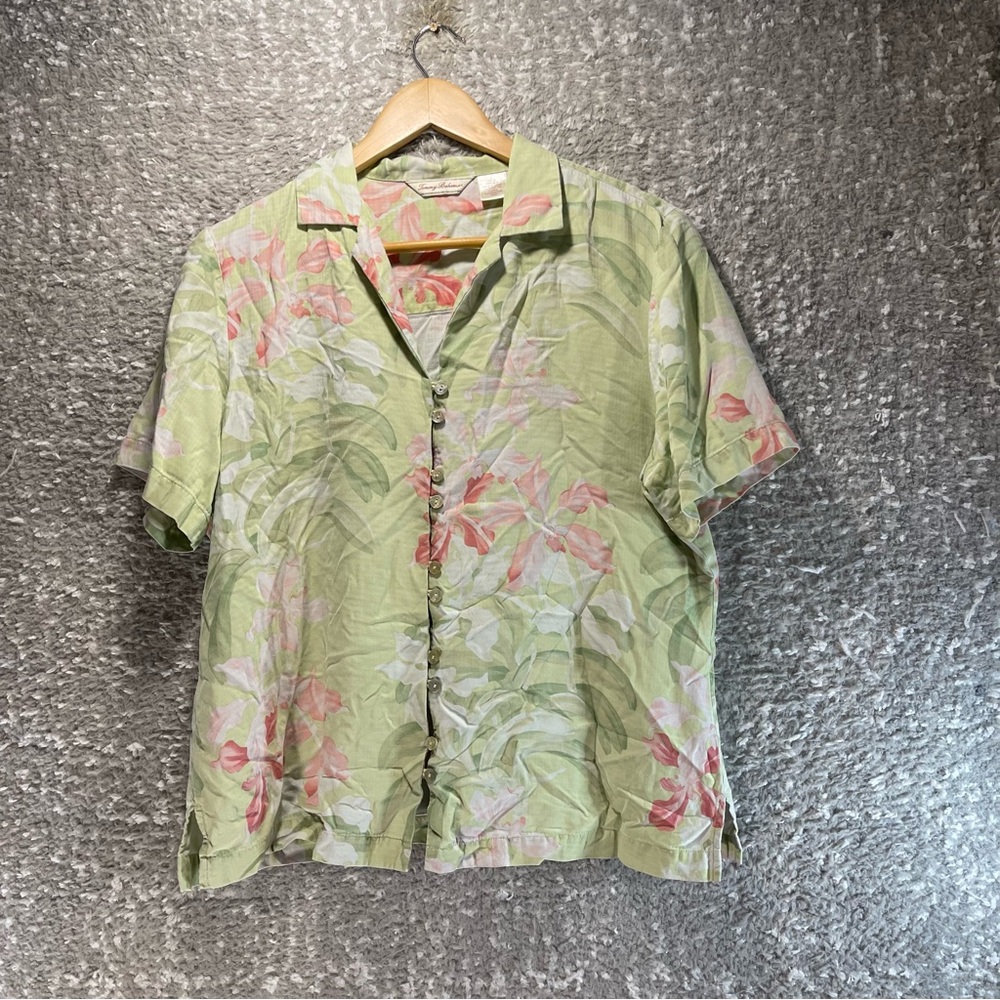 Tommy‎ Bahama Womens Large Silk Button Up Shirt Floral Hawaiian Preppy